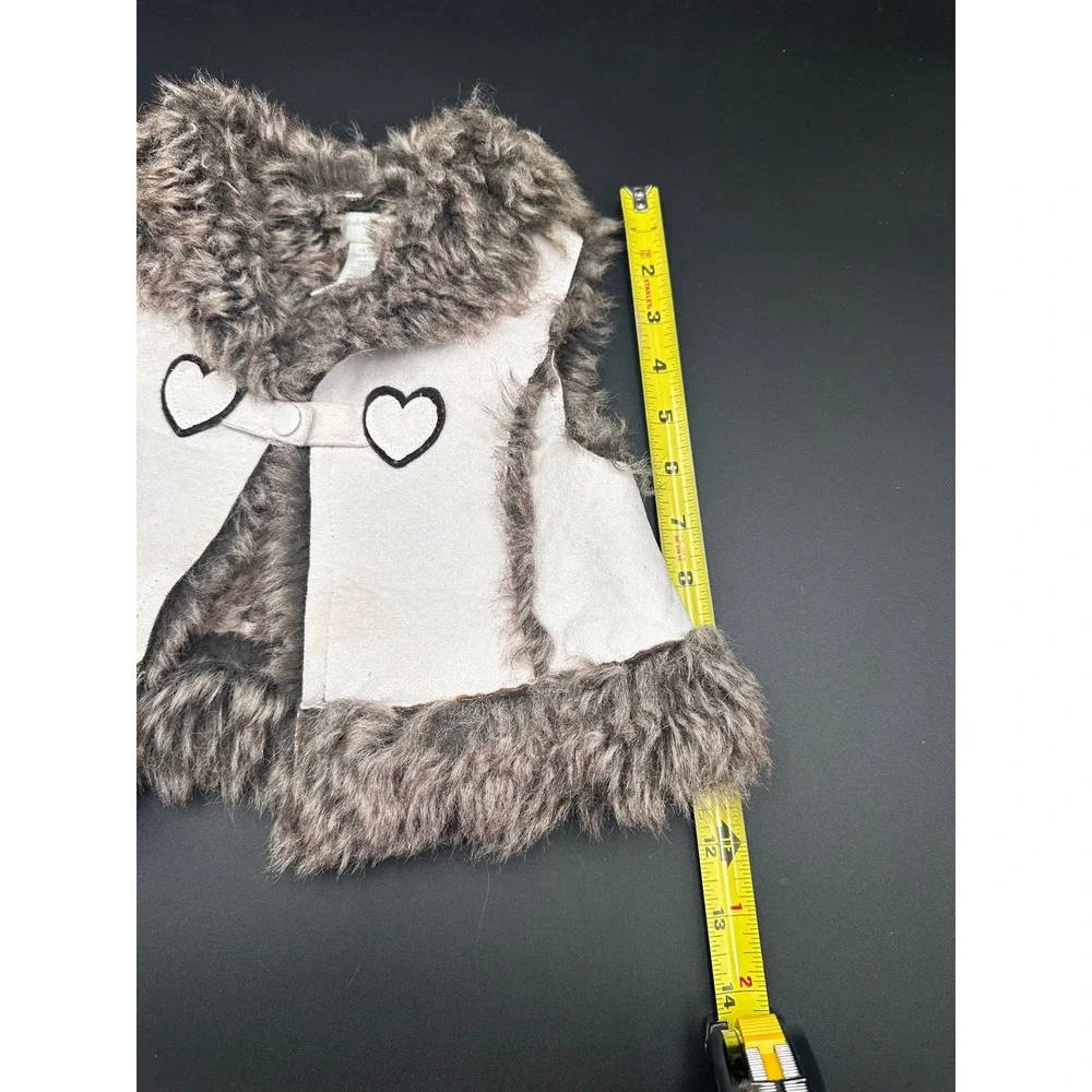 First Impressions Baby Vest Girls Faux Fur Suede Hearts Brown Beige 18‎ Months